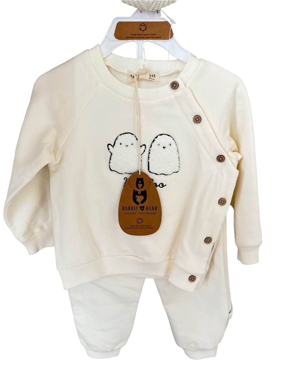 Rabbit & Bear Cream Ghoast “hey boo” Matching Set - Cozy Three-Piece Outfit